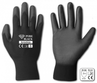 Rękawice ochronne PURE BLACK poliuretan, rozmiar 8